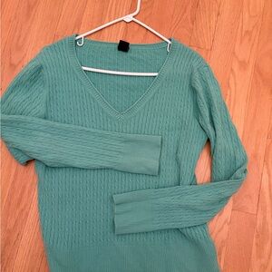 GAP Women's V-Neck Cable Knit Sweater - Mint Green, Size XL